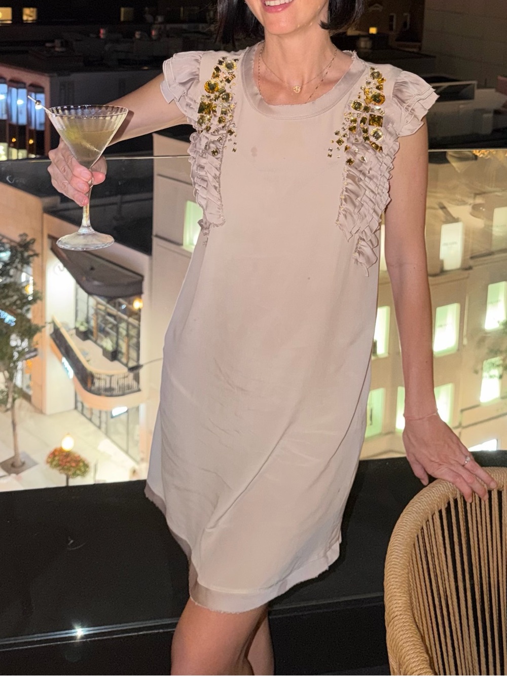 Moschino silk Beaded Ruffle Sleeve Shift Dress - Blush